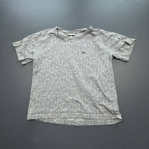 Lacoste T-Shirt Boys Size 12 Gray Logo Print Youth Tee Athletic Preppy Casual - Picture 1 of 9